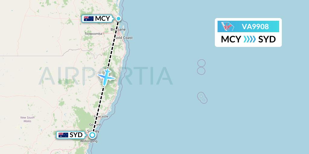 VA9908 Virgin Australia Flight Map: Sunshine Coast to Sydney