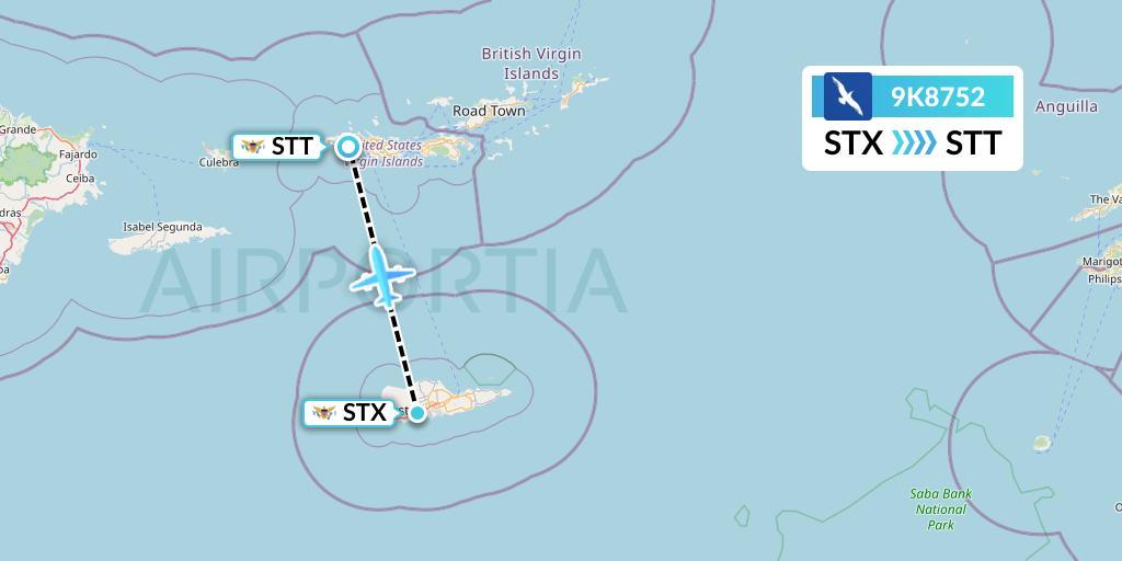 9K8752 Cape Air Flight Map: St. Croix to St. Thomas