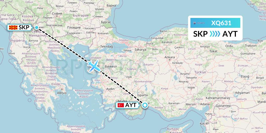XQ631 SunExpress Flight Map: Skopje to Antalya