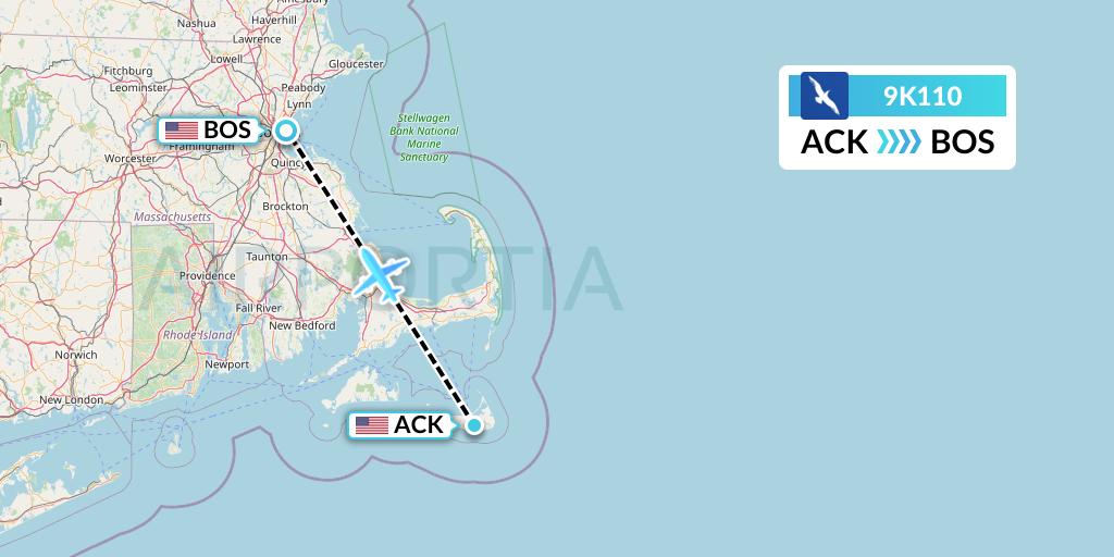 9K110 Cape Air Flight Map: Nantucket to Boston