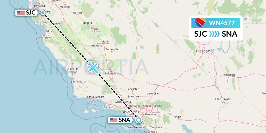 WN4577 Southwest Airlines Flight Map: San Jose to Orange County