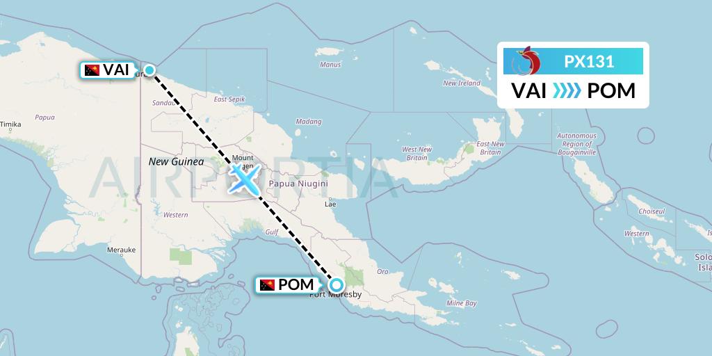 PX131 Air Niugini Flight Map: Papua New Guinea to Port Moresby