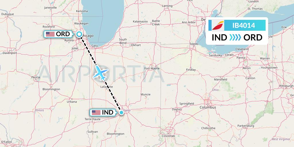 IB4014 Iberia Flight Map: Indianapolis to Chicago