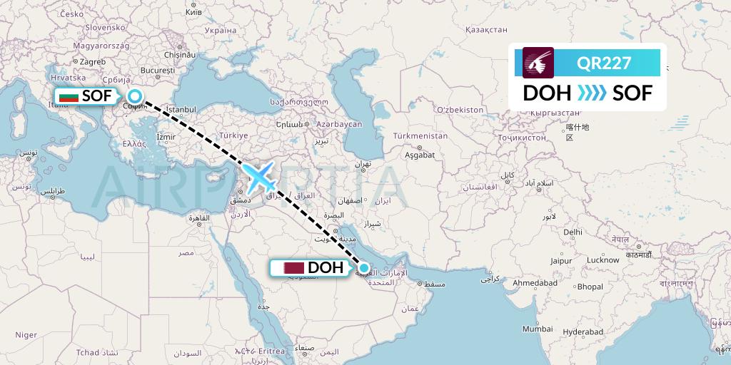 QR227 Flight Status Qatar Airways Doha to Sofia (QTR227)