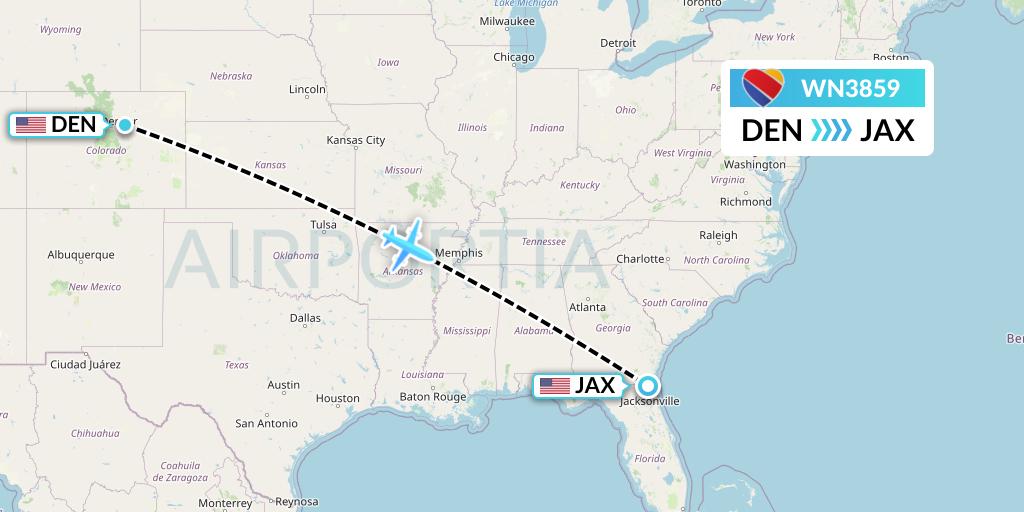 WN3859 Southwest Airlines Flight Map: Denver to Jacksonville