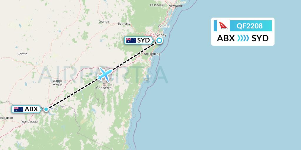 QF2208 Qantas Flight Map: Albury to Sydney