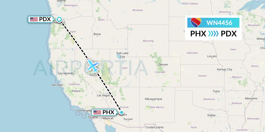 WN4456 Southwest Airlines Flight Map: Phoenix to Portland
