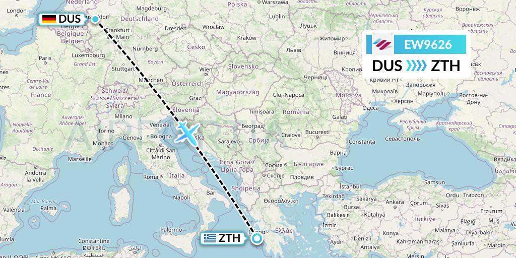 EW9626 Eurowings Flight Map: Dusseldorf to Zakynthos