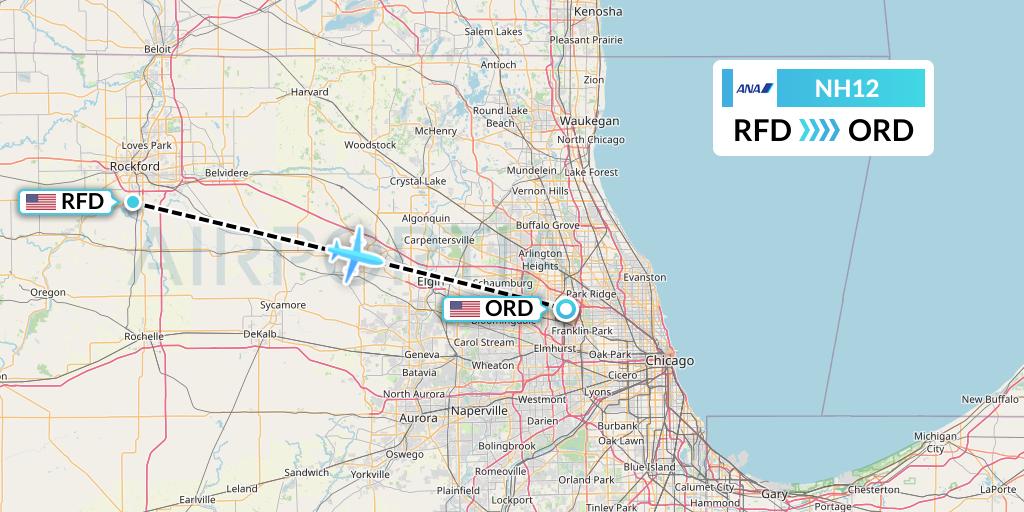 NH12 All Nippon Airways Flight Map: Chicago to Chicago