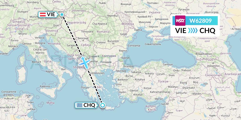 W62809 Wizz Air Flight Map: Vienna to Chania