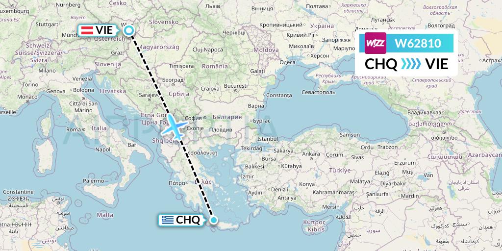 W62810 Wizz Air Flight Map: Chania to Vienna