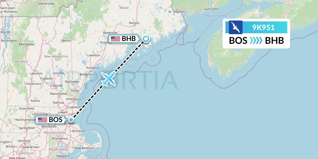 9K951 Cape Air Flight Map: Boston to Bar Harbor