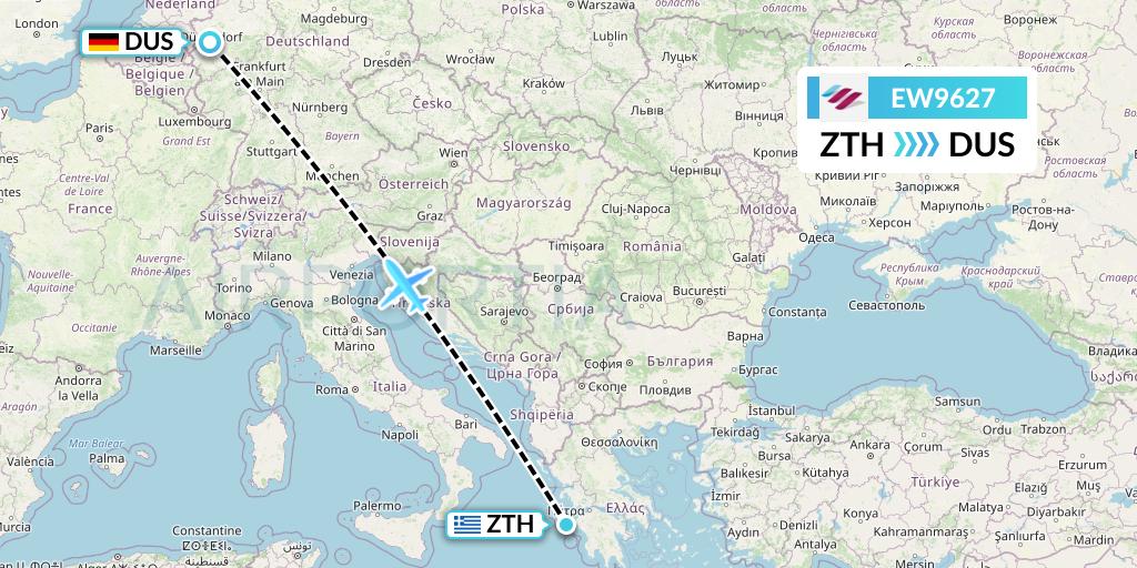 EW9627 Eurowings Flight Map: Zakynthos to Dusseldorf
