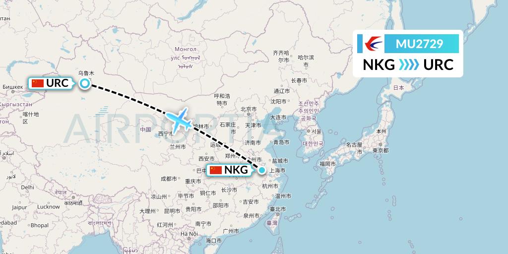 MU2729 China Eastern Airlines Flight Map: Nanjing to Urumqi