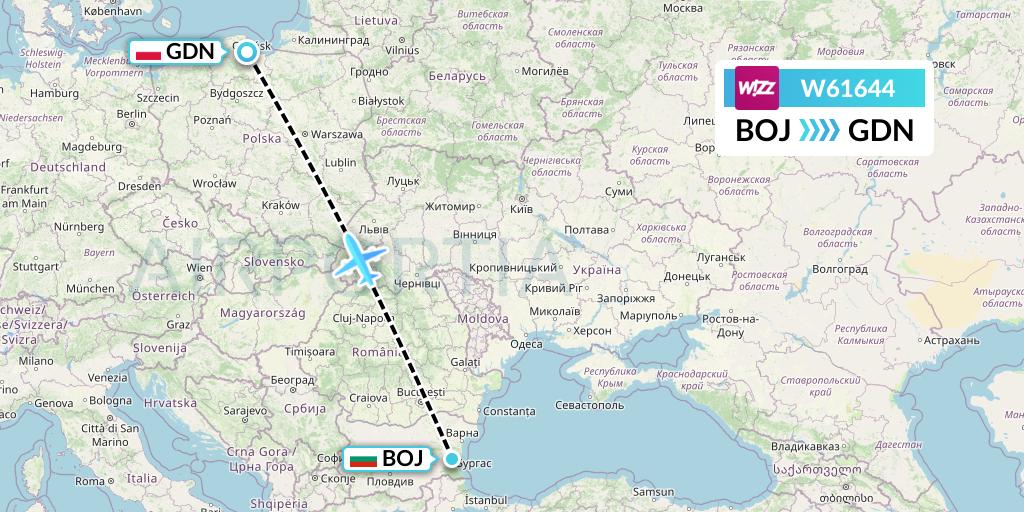 W61644 Wizz Air Flight Map: Burgas to Gdansk