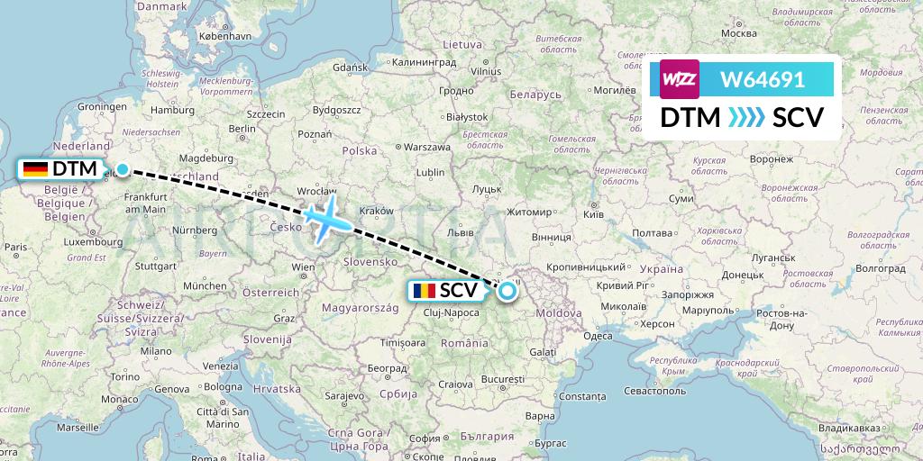 W64691 Wizz Air Flight Map: Dortmund to Suceava
