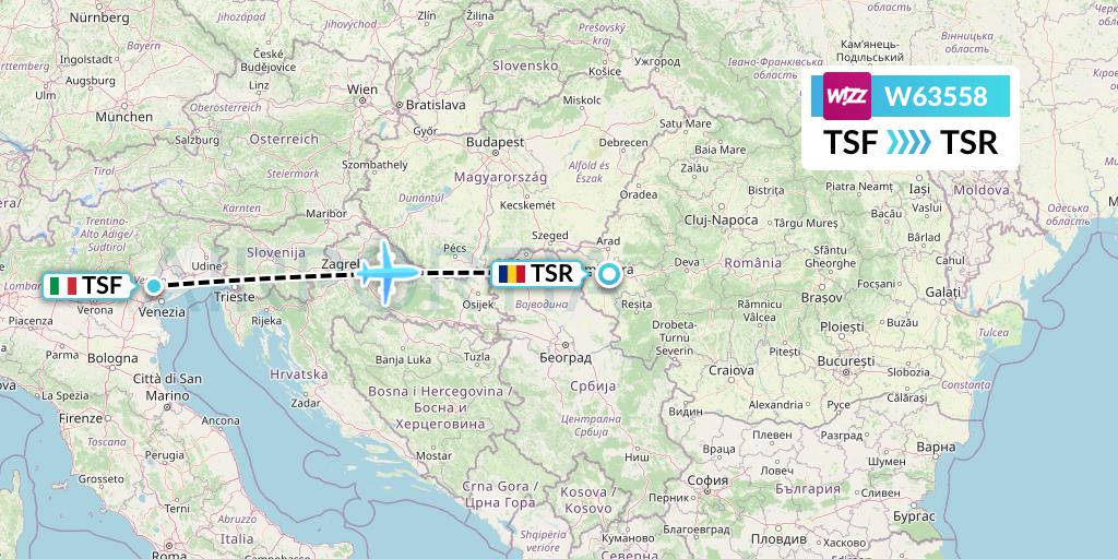 W63558 Wizz Air Flight Map: Treviso to Timisoara