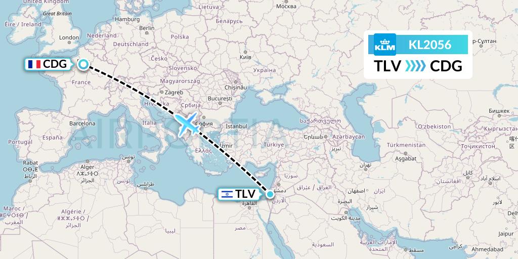 KL2056 KLM Flight Map: Tel Aviv to Paris