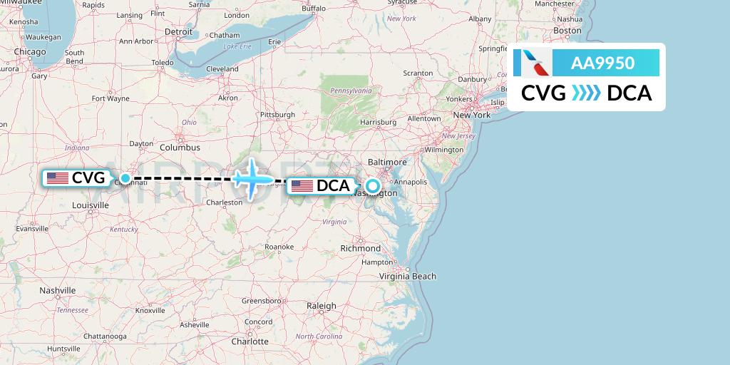 AA9950 American Airlines Flight Map: Cincinnati to Washington