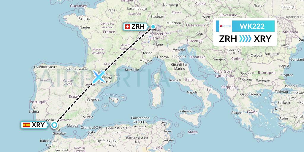 WK222 Edelweiss Air Flight Map: Zurich to Jerez