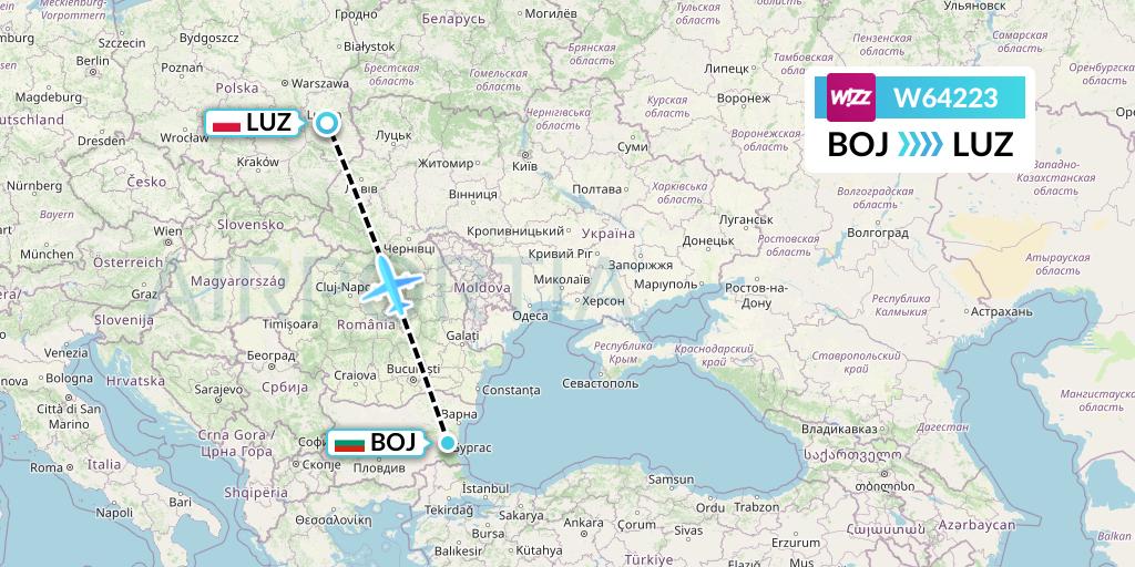 W64223 Wizz Air Flight Map: Burgas to Lublin