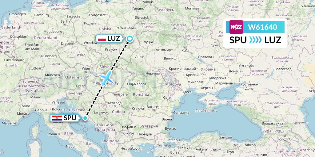 W61640 Wizz Air Flight Map: Split to Lublin
