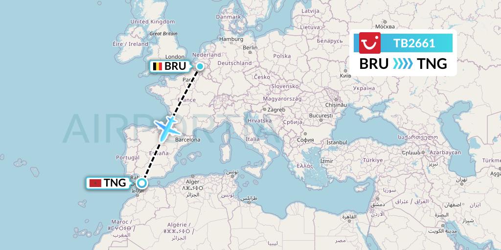 TB2661 TUI fly Belgium Flight Map: Brussels to Tangier