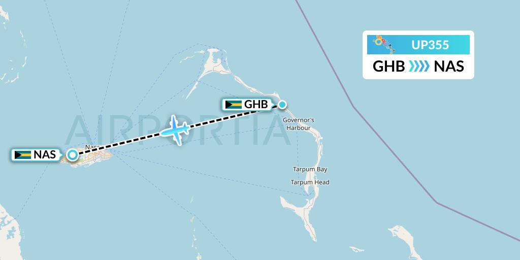UP355 Bahamasair Flight Map: Governor's Harbour to Nassau