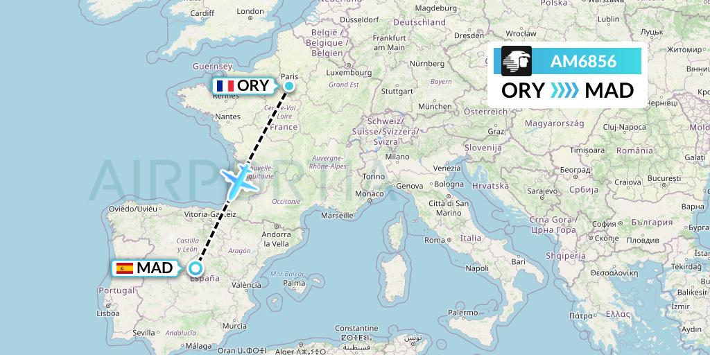 AM6856 Aeromexico Flight Map: Paris to Madrid