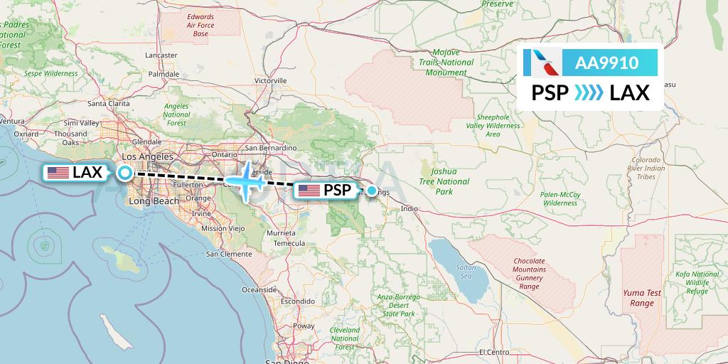 AA9910 American Airlines Flight Map: Palm Springs to Los Angeles