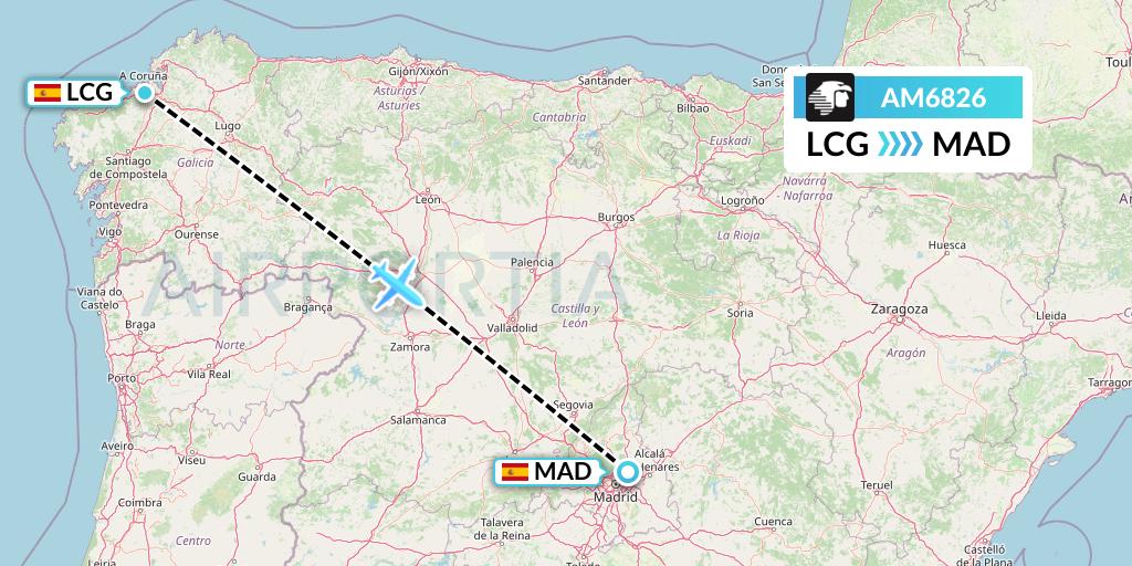 AM6826 Aeromexico Flight Map: A Coruna to Madrid