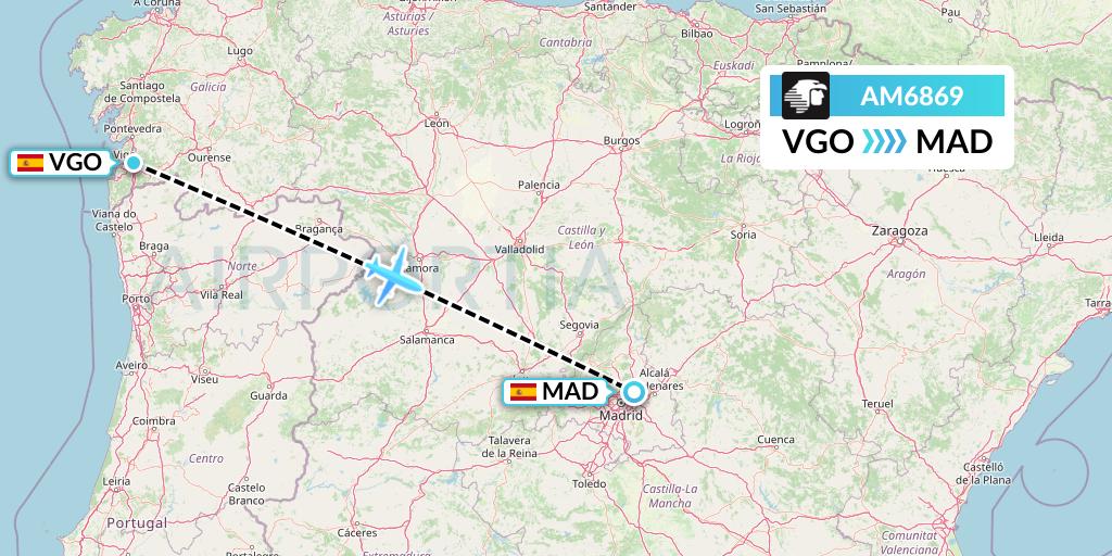 AM6869 Aeromexico Flight Map: Vigo to Madrid