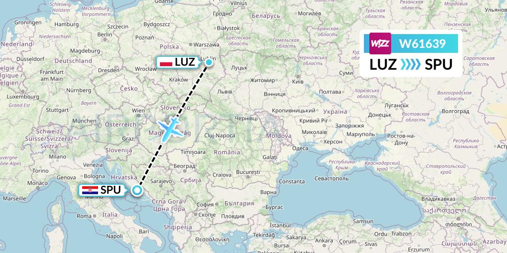 W61639 Wizz Air Flight Map: Lublin to Split