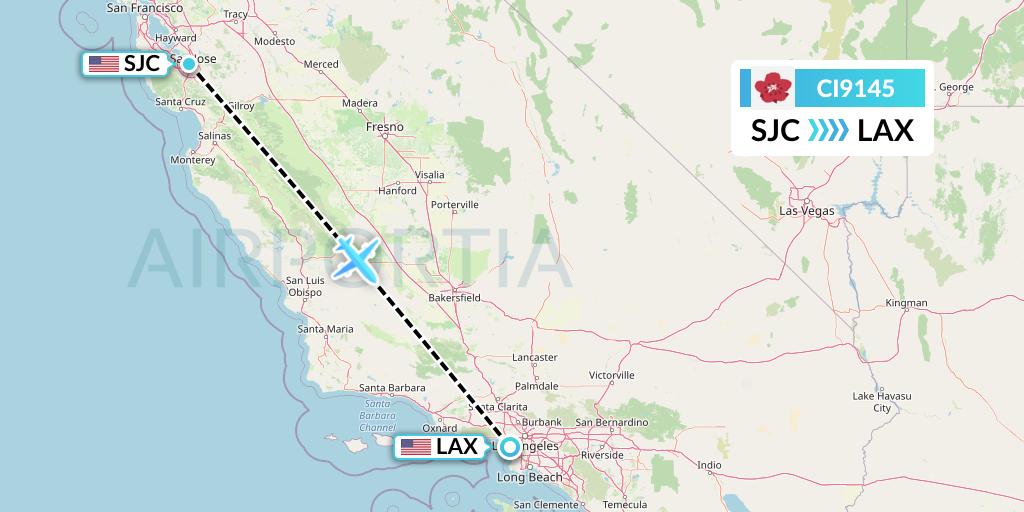 CI9145 China Airlines Flight Map: San Jose to Los Angeles