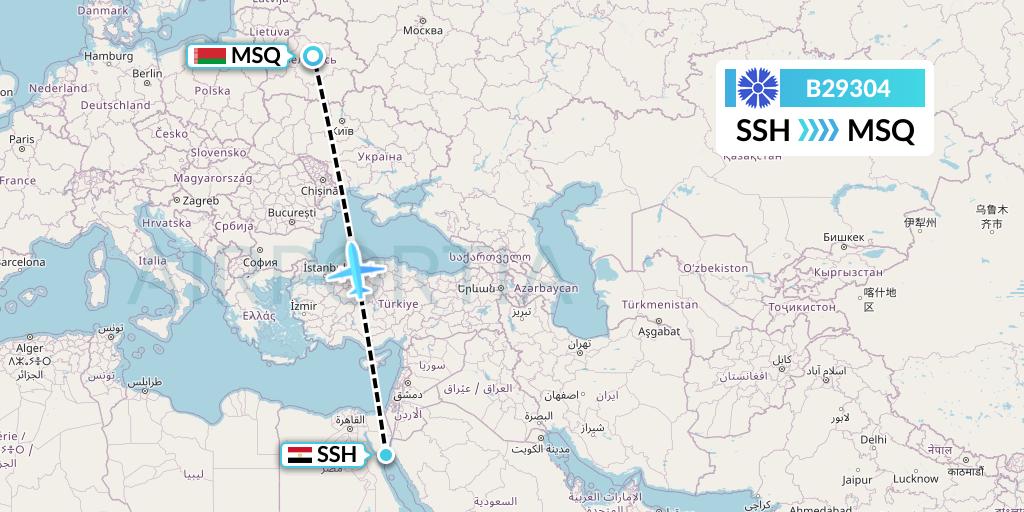 B29304 Belavia Flight Map: Sharm el-Sheikh to Minsk