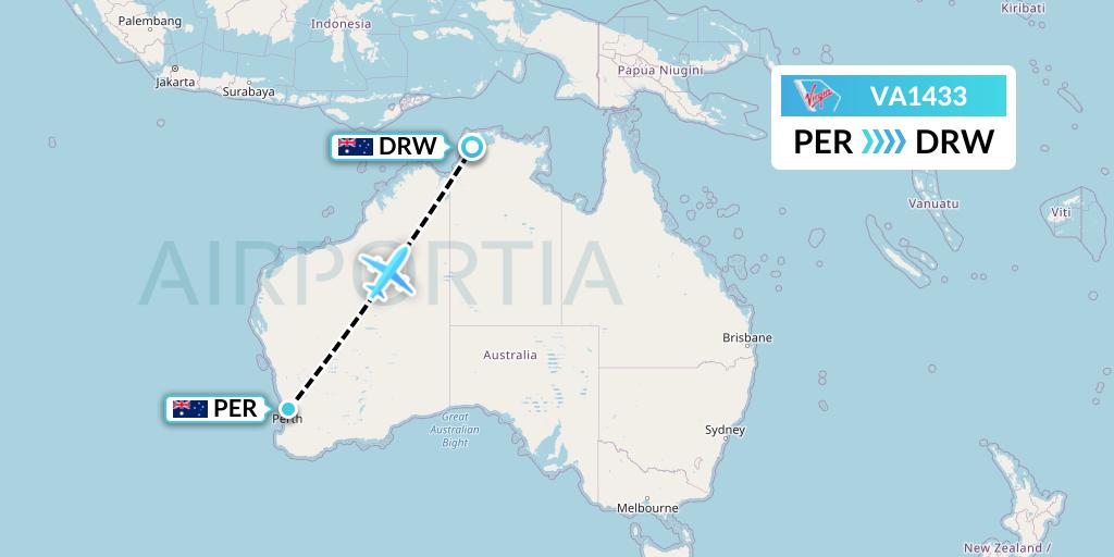 VA1433 Virgin Australia Flight Map: Perth to Darwin