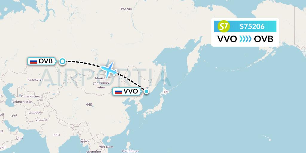 S75206 S7 Airlines Flight Map: Vladivostok to Novosibirsk