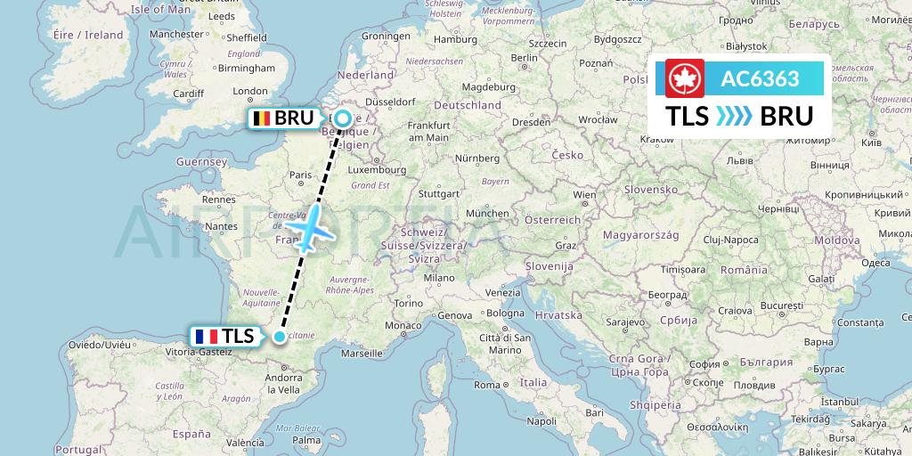 AC6363 Air Canada Flight Map: Toulouse to Brussels