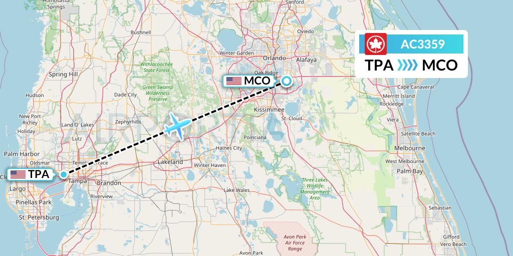 AC3359 Air Canada Flight Map: Tampa to Orlando