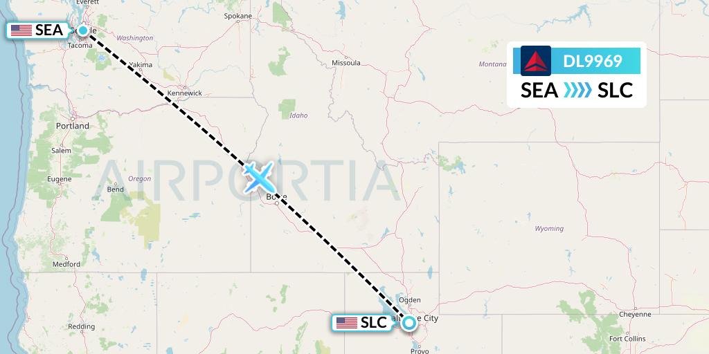 DL9969 Delta Air Lines Flight Map: Seattle to Salt Lake City