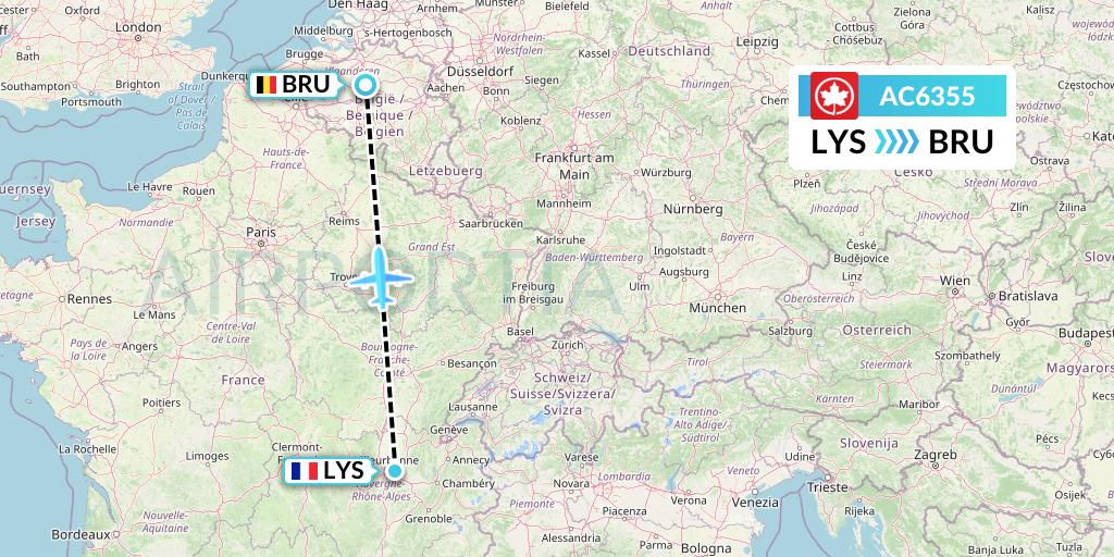 AC6355 Air Canada Flight Map: Lyon to Brussels