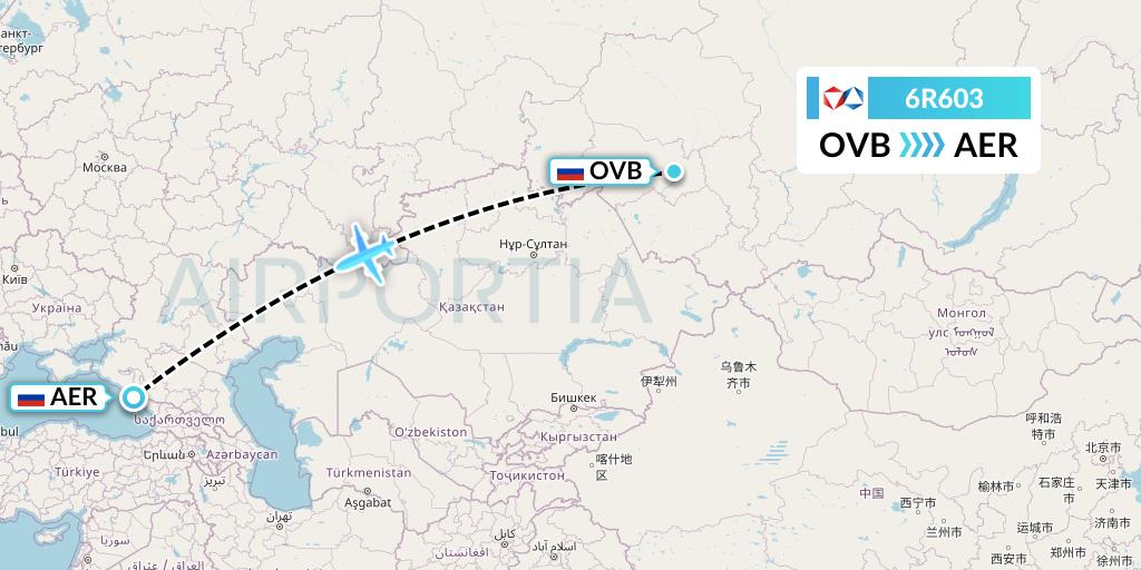 6R603 Alrosa Flight Map: Novosibirsk to Sochi