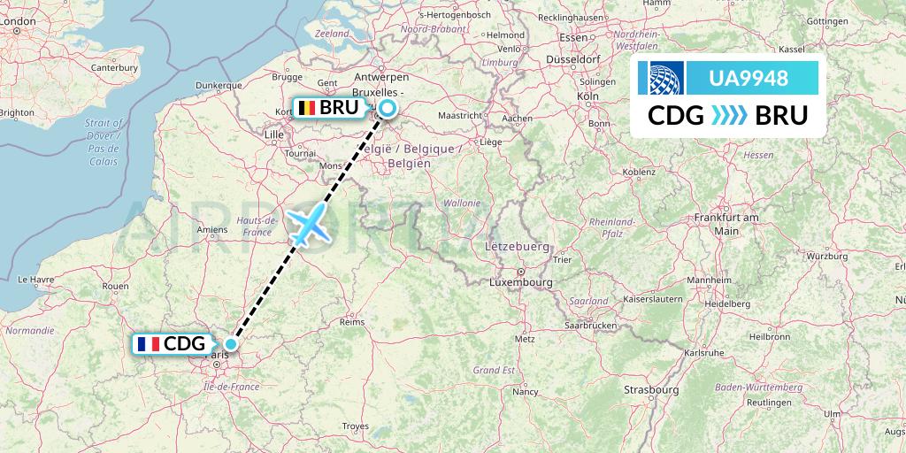 UA9948 United Airlines Flight Map: Paris to Brussels