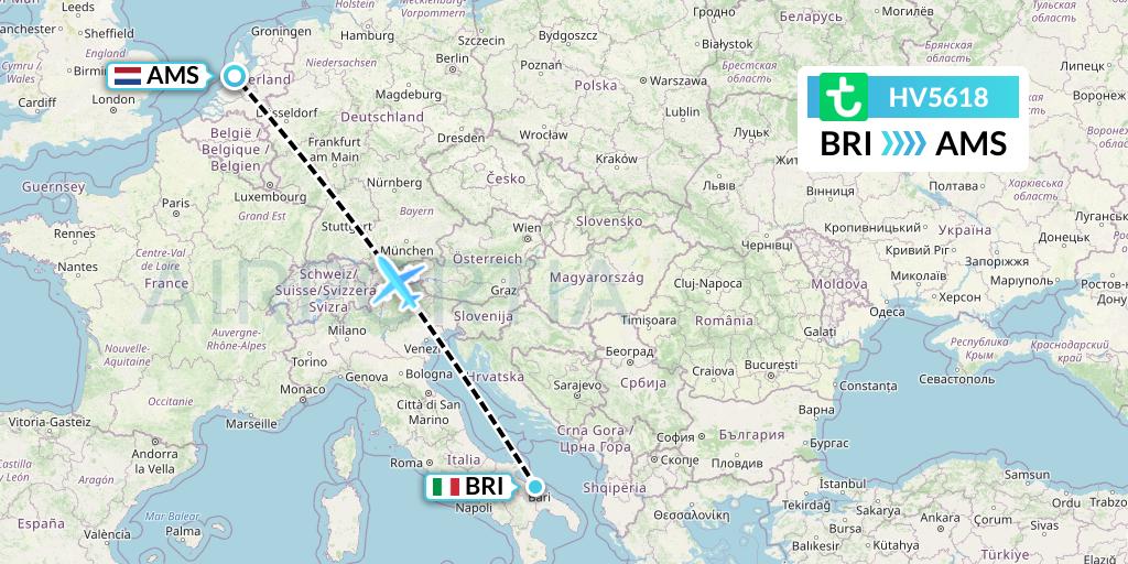 HV5618 Transavia Flight Map: Bari to Amsterdam
