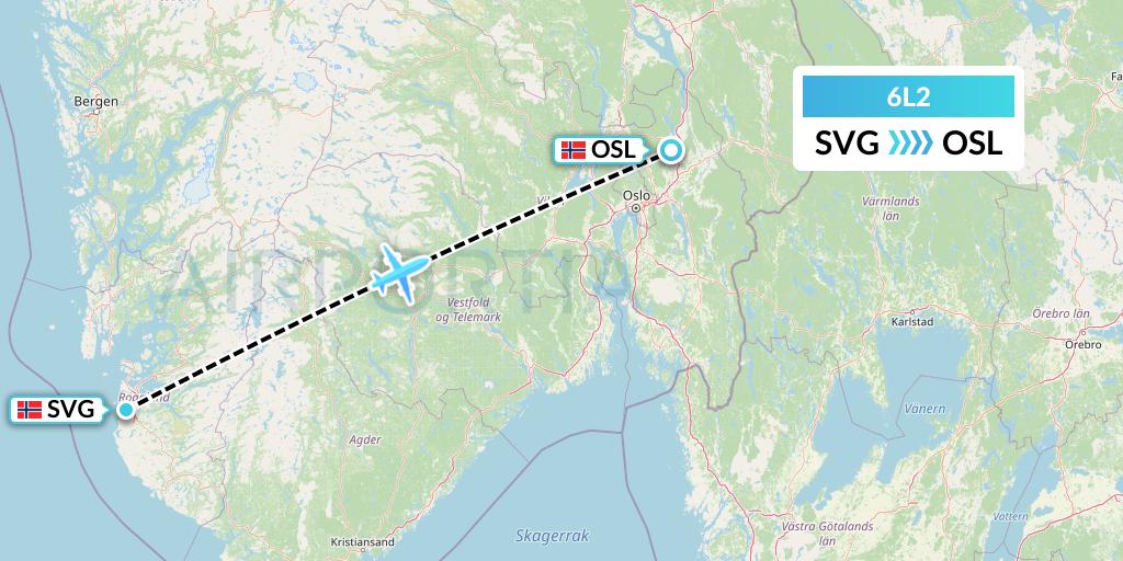 6L2 Aklak Air Flight Map: Stavanger to Oslo