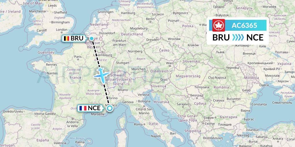 AC6365 Air Canada Flight Map: Brussels to Nice