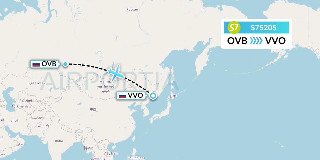 S75205 S7 Airlines Flight Map: Novosibirsk to Vladivostok