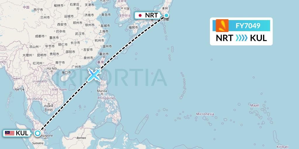 FY7049 Firefly Flight Map: Tokyo to Kuala Lumpur