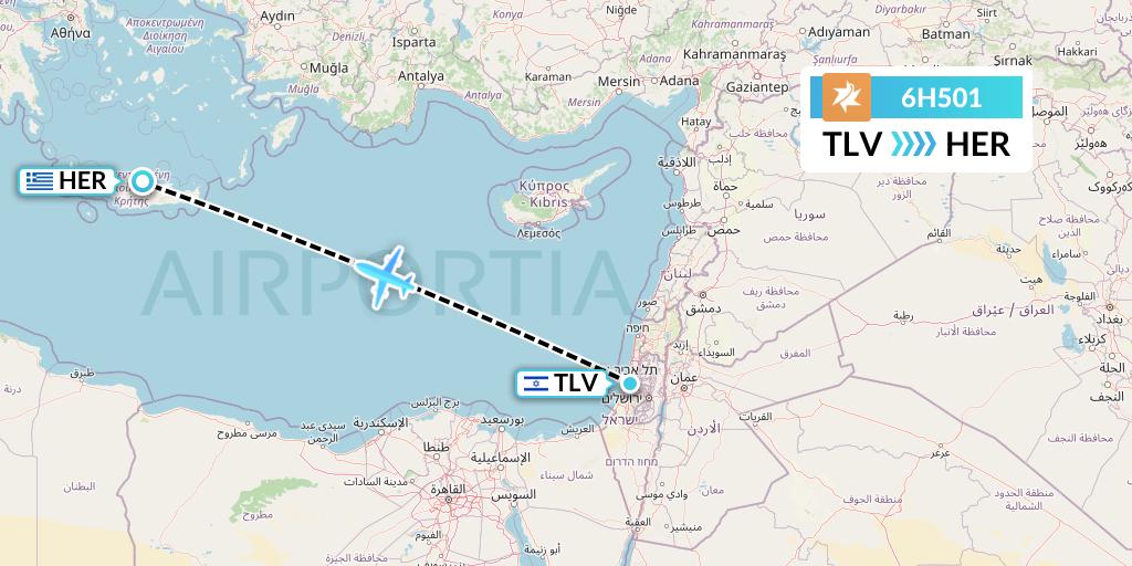 6H501 Israir Airlines Flight Map: Tel Aviv to Heraklion
