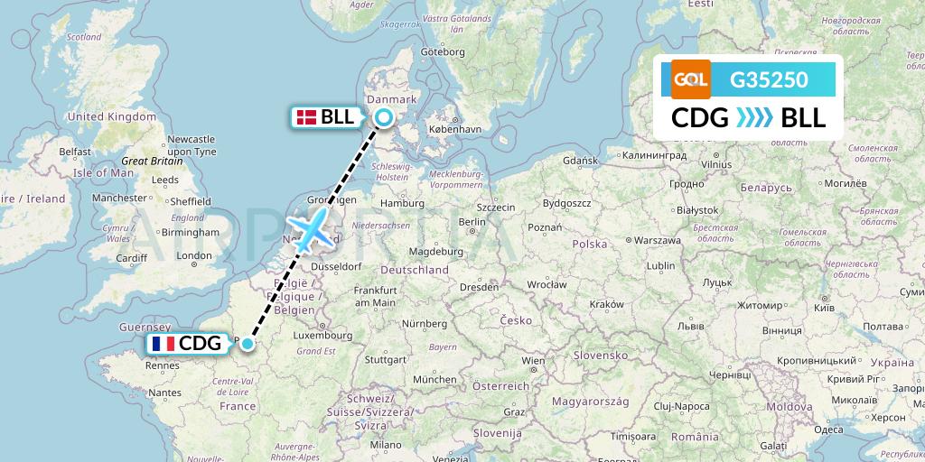 G35250 GOL Transportes Aeros Flight Map: Paris to Billund